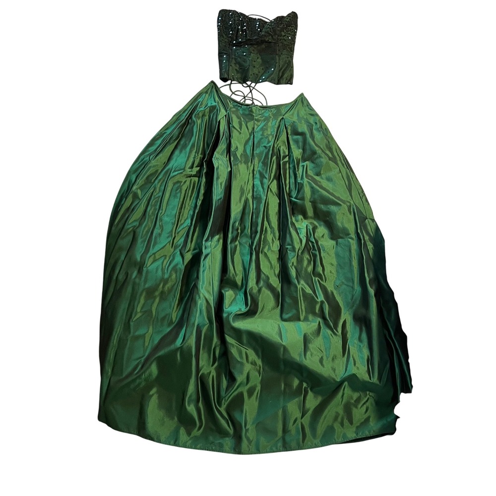 Zum Zum Niki Livas Vintage‎ 2 Piece Formal Set Emerald Sequin top 7/8 skirt 9/10